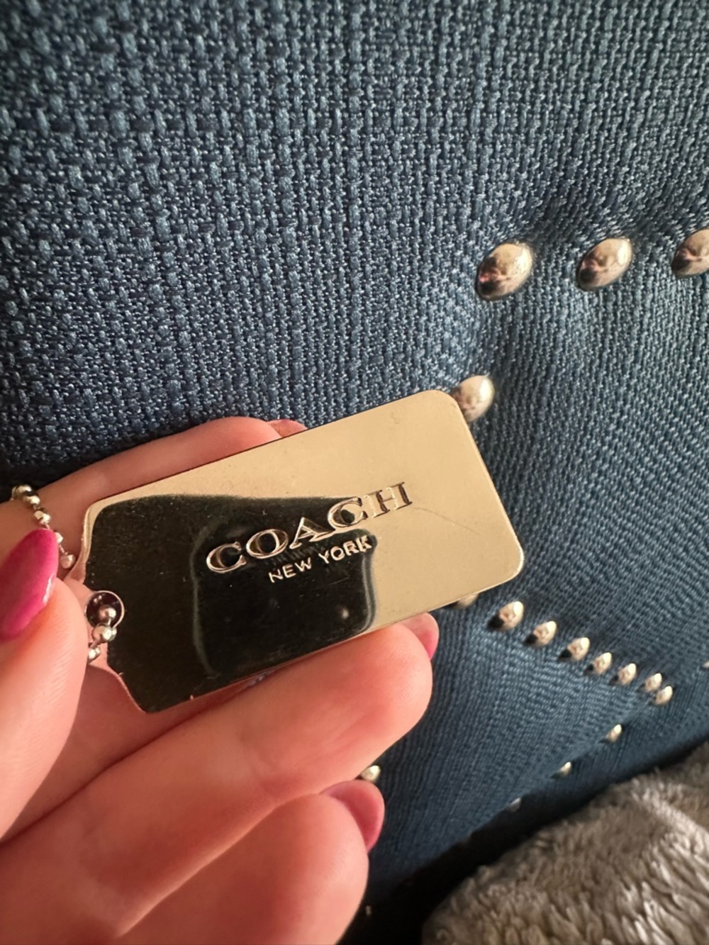 Coach Silver Rectangular Tag Keychain with Ball Chain - Picture 4 of 4